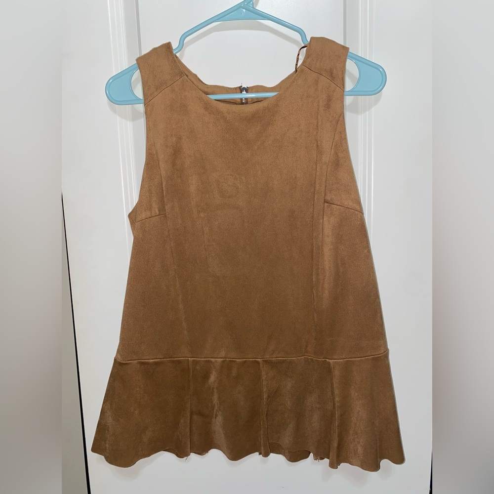 Velvety, flowy tan shirt, size L